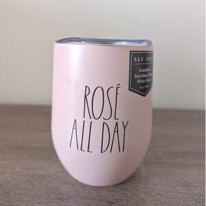 Rae Dunn Rose All Day Insulated Stainless Steel Wine Glass Tumbler Pink 12oz Lid